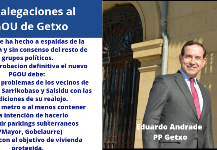 El PP de Getxo presenta 110 alegaciones al Plan General de Ordenación Urbana (PGOU) de Getxo para su aprobación definitiva